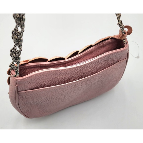 NWT Brighton Roselie Pink Leather Floral Shoulder Bag Silver Chain Heart Charm - Picture 6 of 16